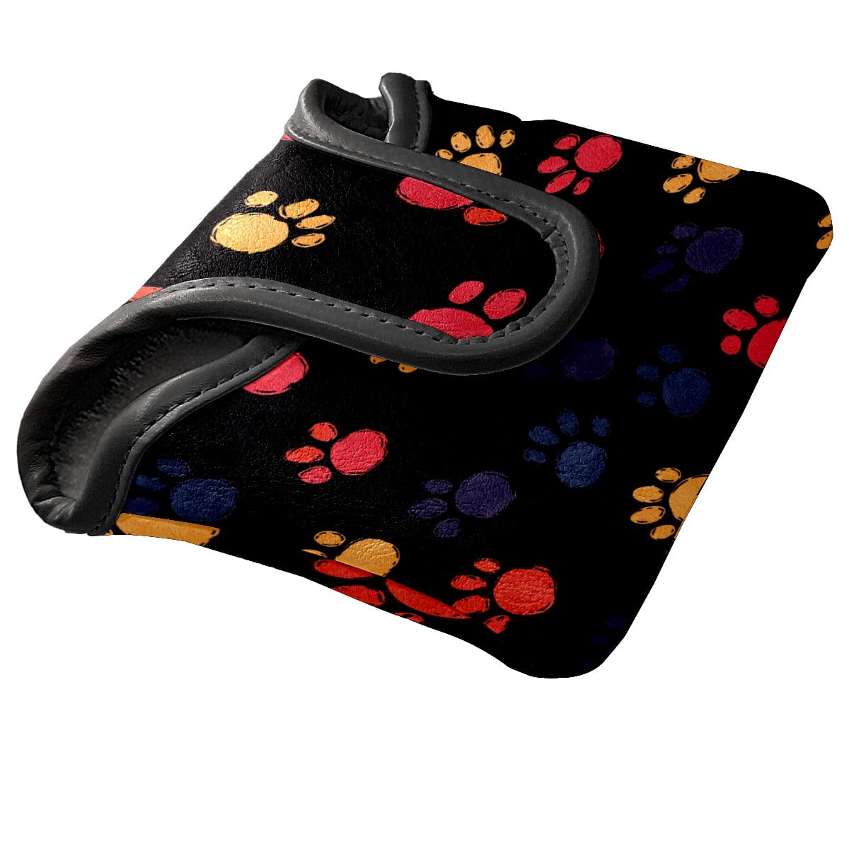 Golf Mallet Putter Cover Premium Leather Waterproof Golf Putter Head Cover with Magnetic Closure Colorful Dog Paw Prints
