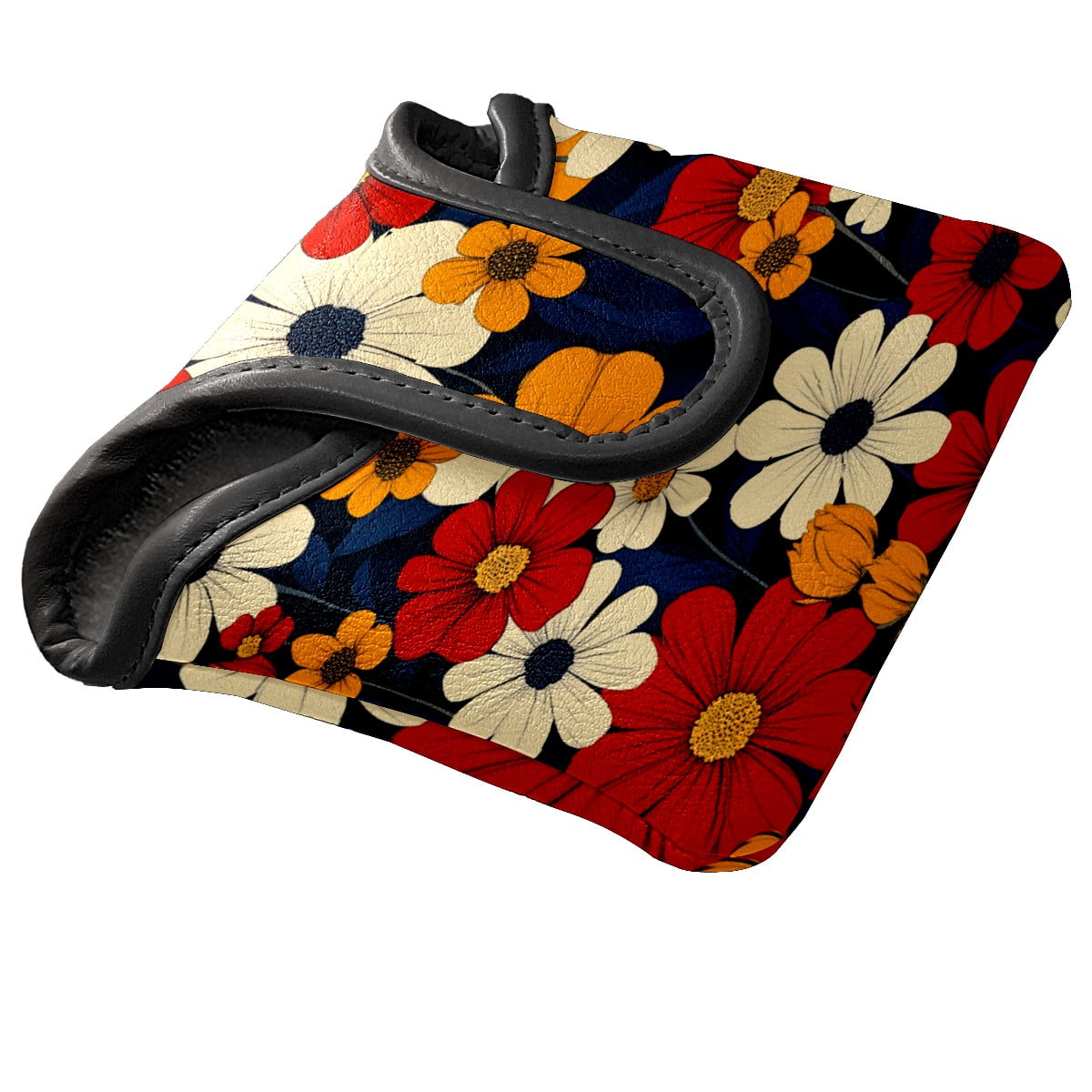 Golf Mallet Putter Cover Premium Leather Waterproof Golf Putter Head Cover with Magnetic Closure Colorful Flower Pattern
