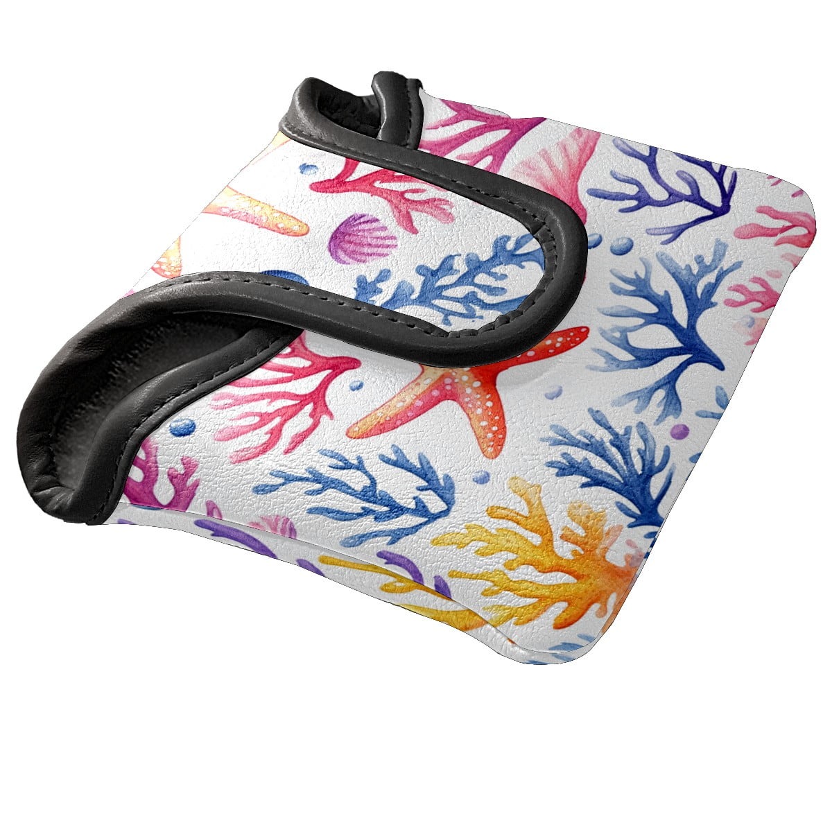 Golf Mallet Putter Cover Premium Leather Waterproof Golf Putter Head Cover with Magnetic Closure Coral Starfish