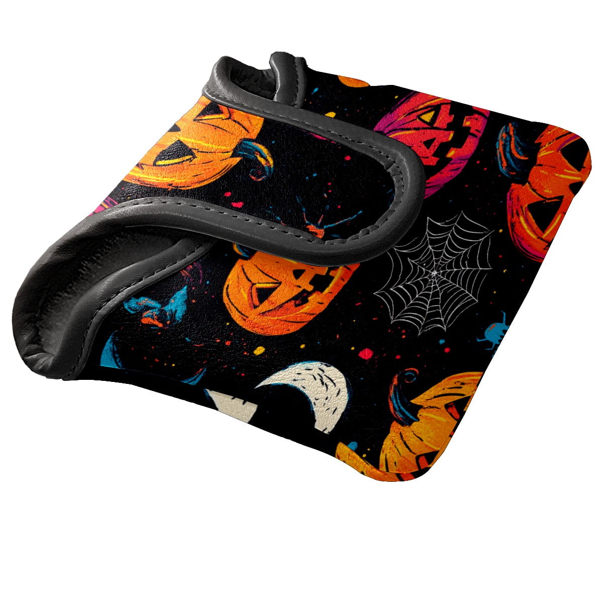 Golf Mallet Putter Cover Premium Leather Waterproof Golf Putter Head Cover with Magnetic Closure Cute Halloween Pumpkin