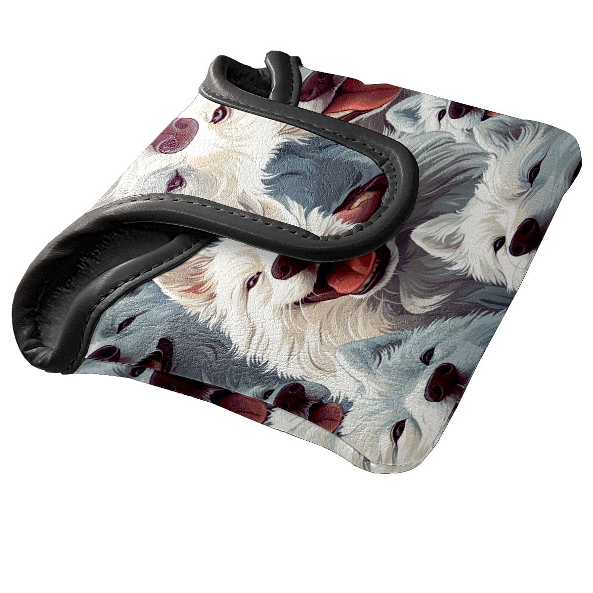 Golf Mallet Putter Cover Premium Leather Waterproof Golf Putter Head Cover with Magnetic Closure Cute Samoyed