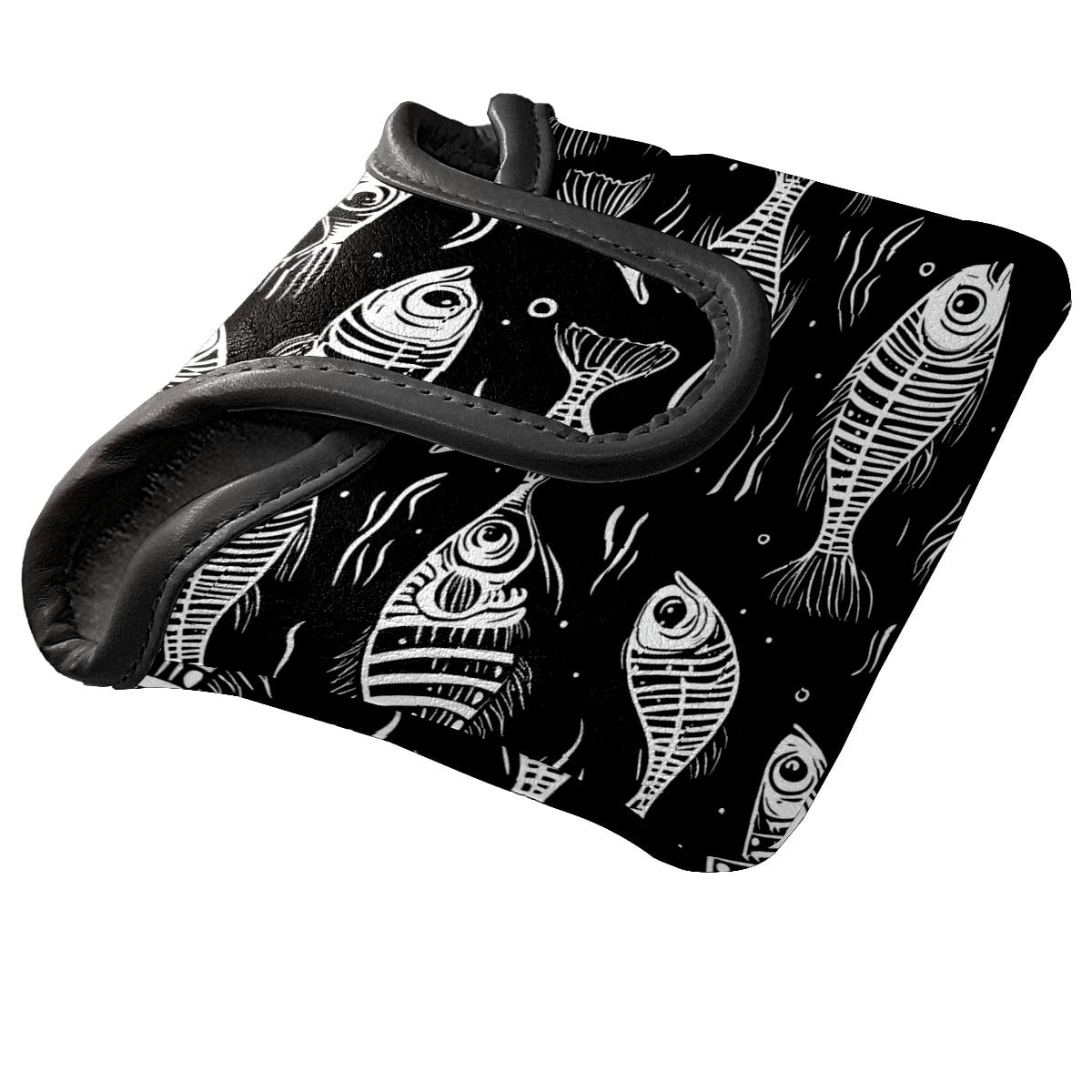 Golf Mallet Putter Cover Premium Leather Waterproof Golf Putter Head Cover with Magnetic Closure Fish Bones