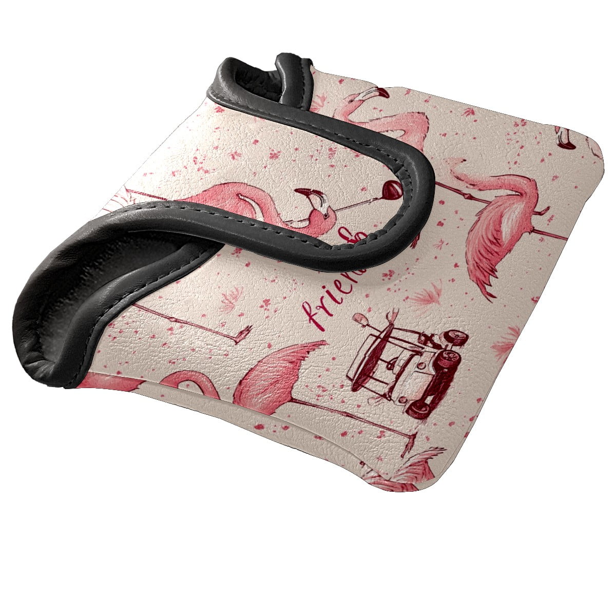 Golf Mallet Putter Cover Premium Leather Waterproof Golf Putter Head Cover with Magnetic Closure Flamingo
