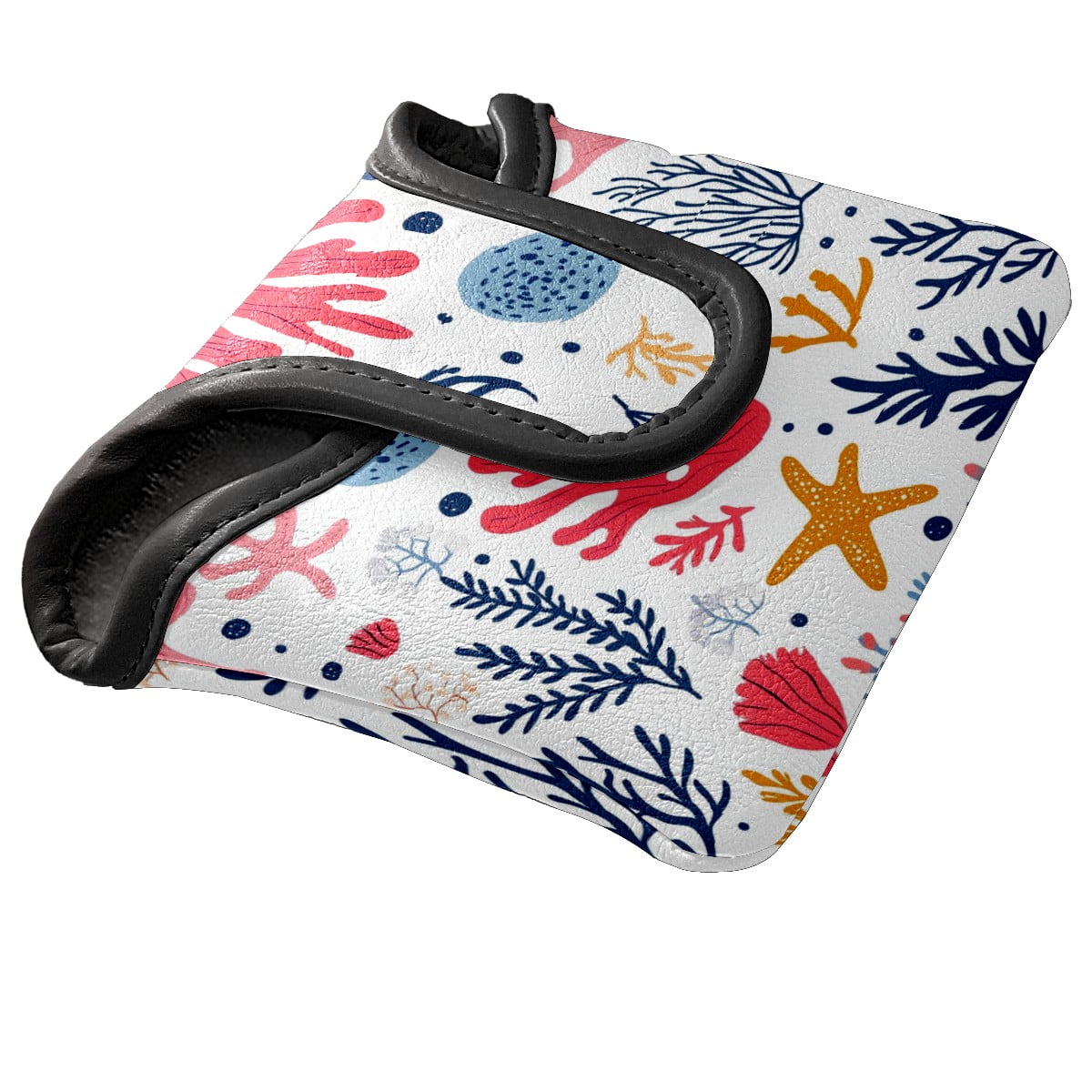 Golf Mallet Putter Cover Premium Leather Waterproof Golf Putter Head Cover with Magnetic Closure Graffiti Coral Reef
