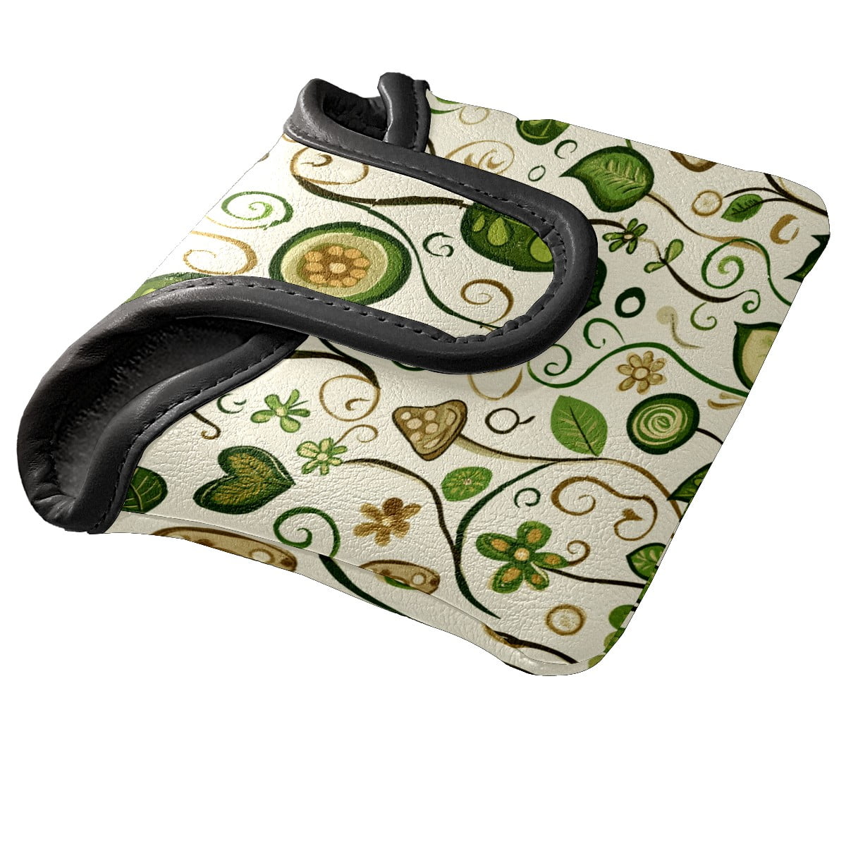 Golf Mallet Putter Cover Premium Leather Waterproof Golf Putter Head Cover with Magnetic Closure Green Cute Pattern