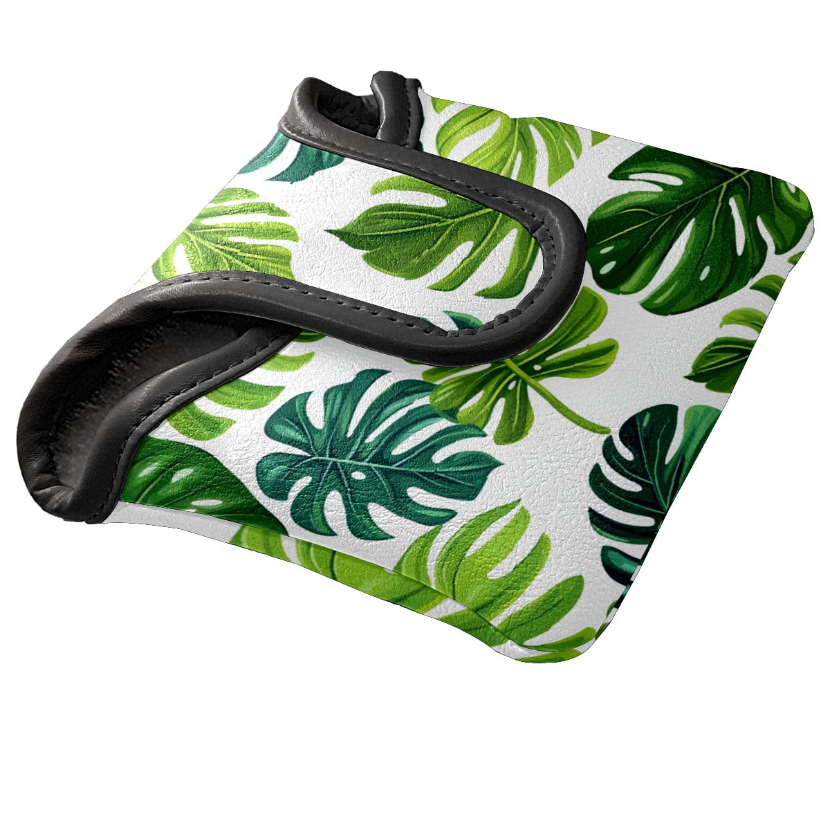 Golf Mallet Putter Cover Premium Leather Waterproof Golf Putter Head Cover with Magnetic Closure Green Leaves