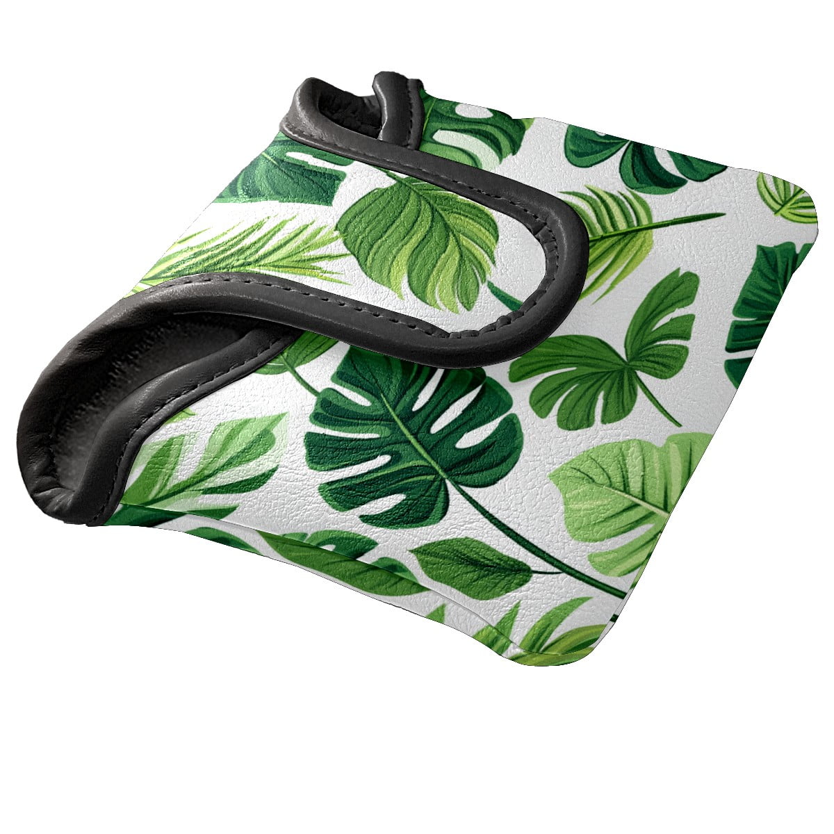 Golf Mallet Putter Cover Premium Leather Waterproof Golf Putter Head Cover with Magnetic Closure Green Leaves