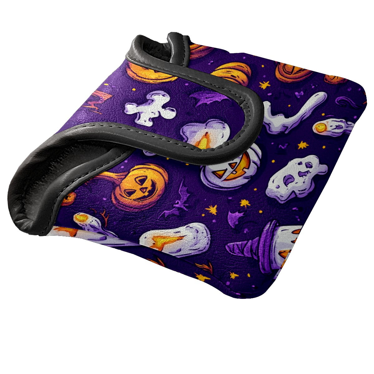 Golf Mallet Putter Cover Premium Leather Waterproof Golf Putter Head Cover with Magnetic Closure Halloween Cartoon Style