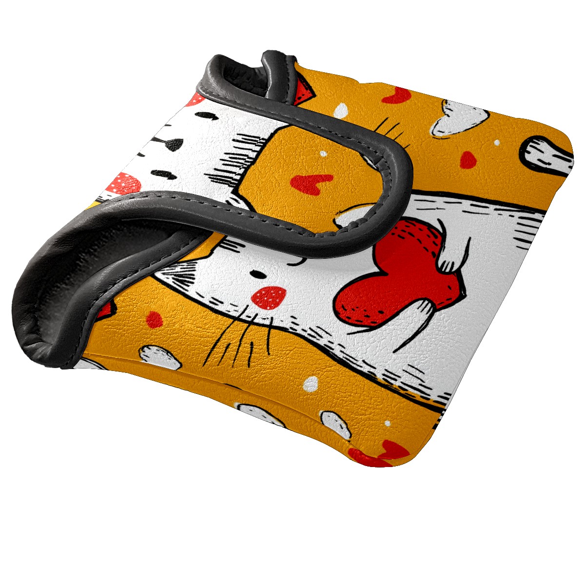 Golf Mallet Putter Cover Premium Leather Waterproof Golf Putter Head Cover with Magnetic Closure Hand Drawn Cat Heart