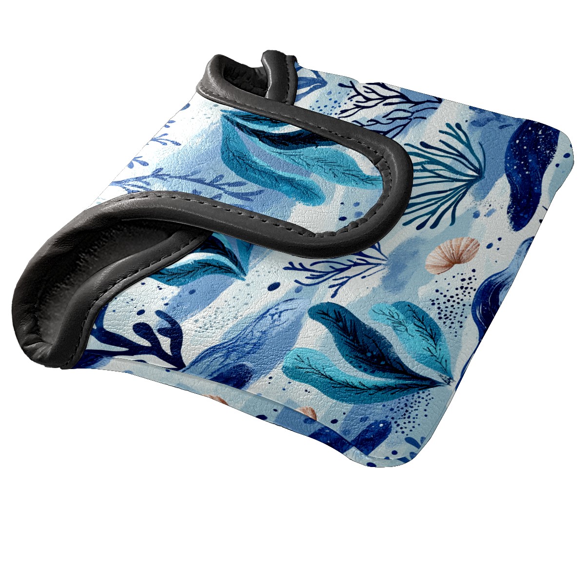 Golf Mallet Putter Cover Premium Leather Waterproof Golf Putter Head Cover with Magnetic Closure Marine Plants