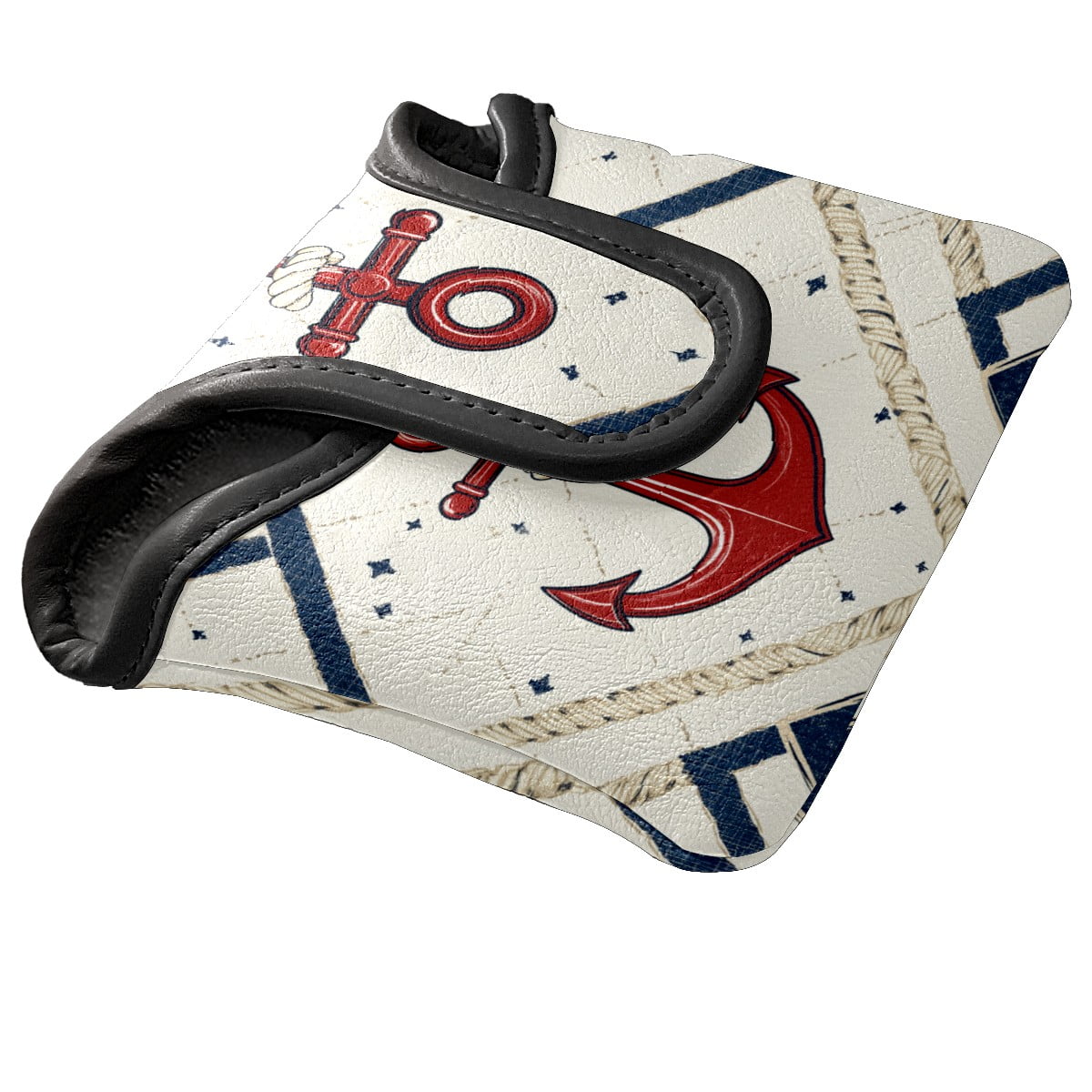 Golf Mallet Putter Cover Premium Leather Waterproof Golf Putter Head Cover with Magnetic Closure Nautical Patterns