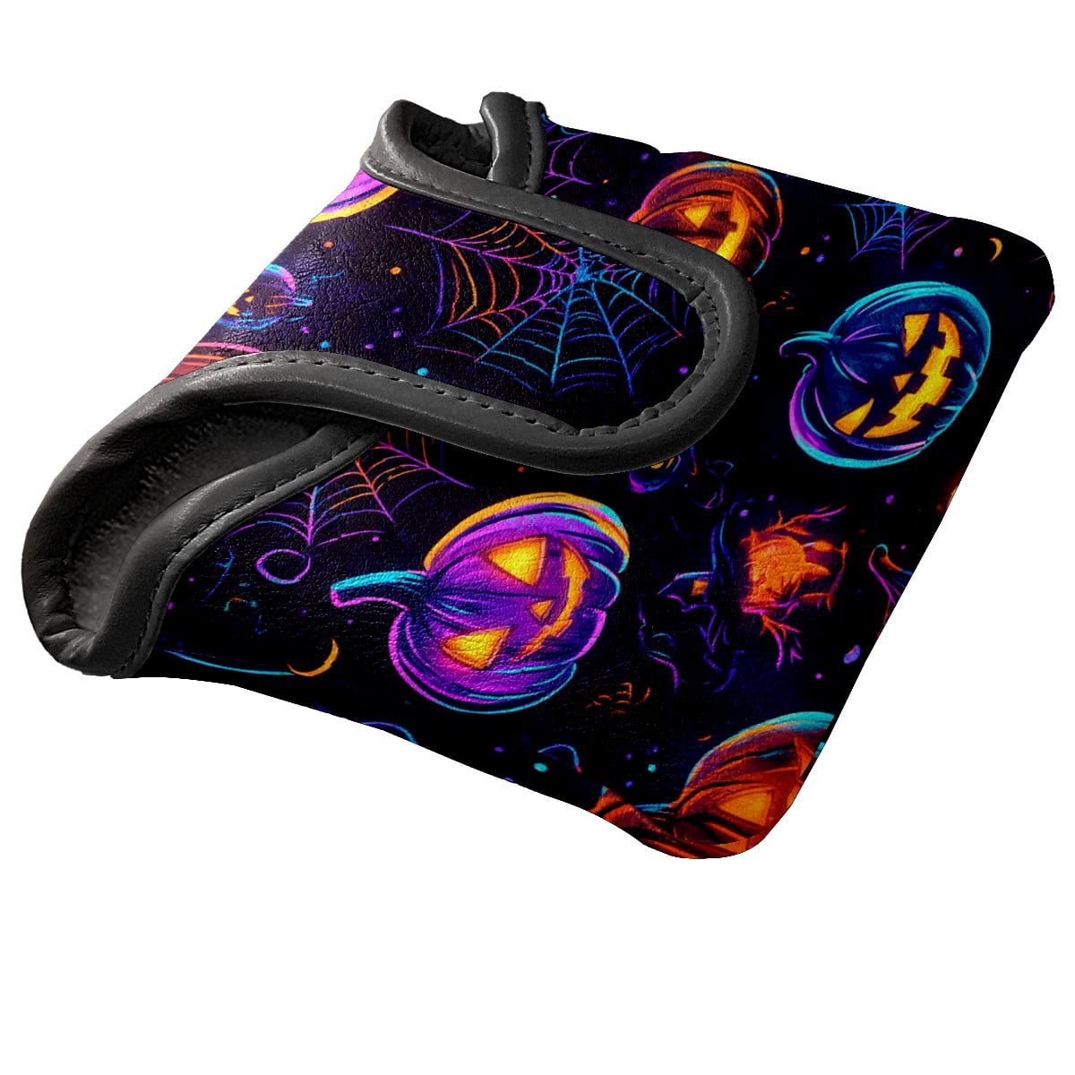 Golf Mallet Putter Cover Premium Leather Waterproof Golf Putter Head Cover with Magnetic Closure Neon Color Pumpkins
