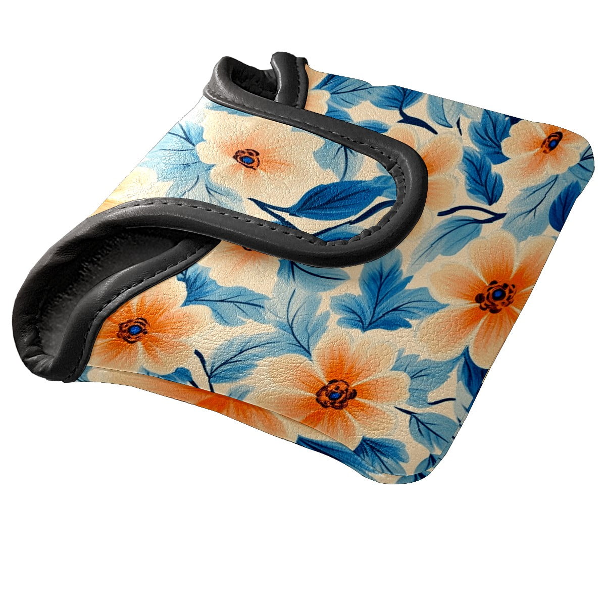 Golf Mallet Putter Cover Premium Leather Waterproof Golf Putter Head Cover with Magnetic Closure Peach and Blue Florals