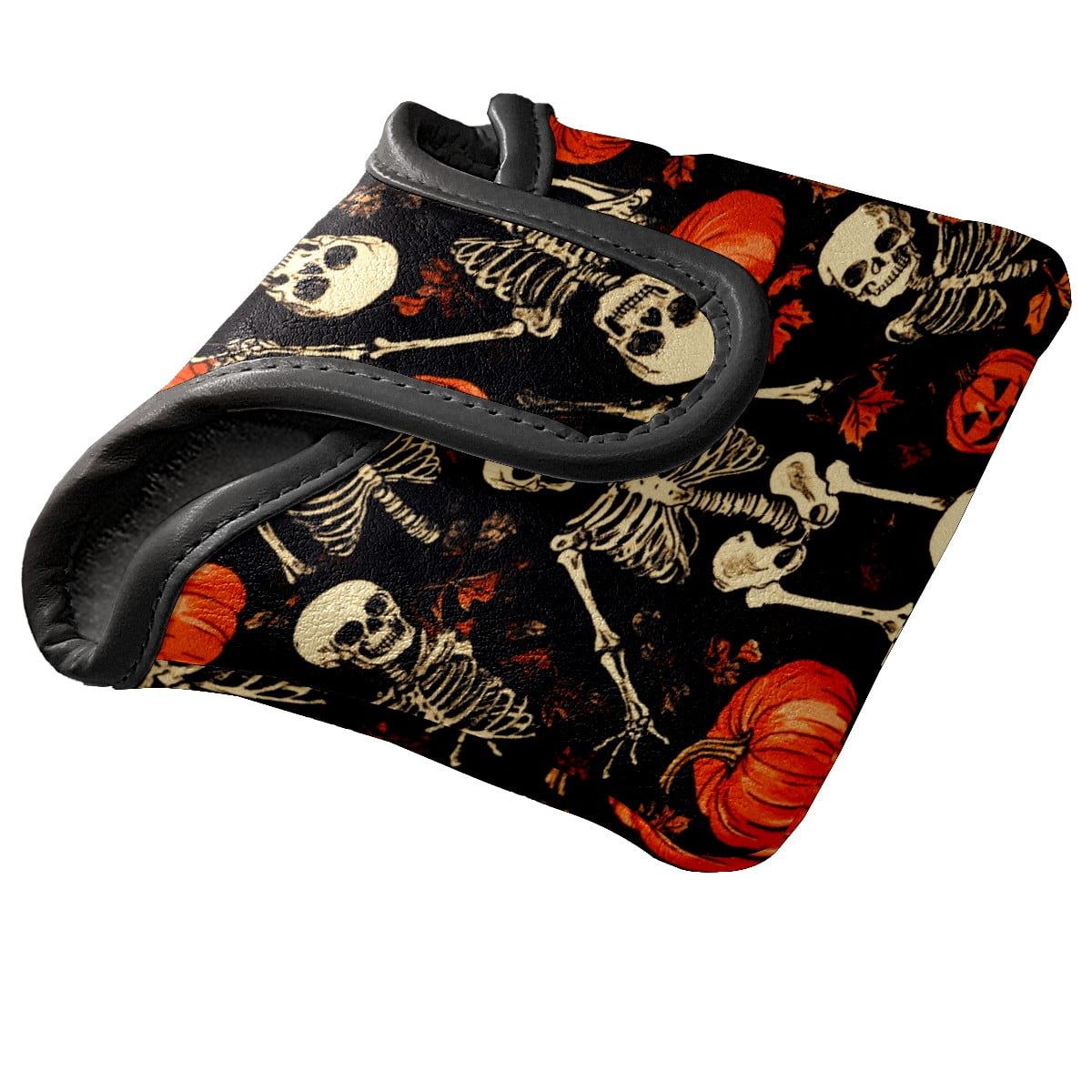Golf Mallet Putter Cover Premium Leather Waterproof Golf Putter Head Cover with Magnetic Closure Pumpkin Skull