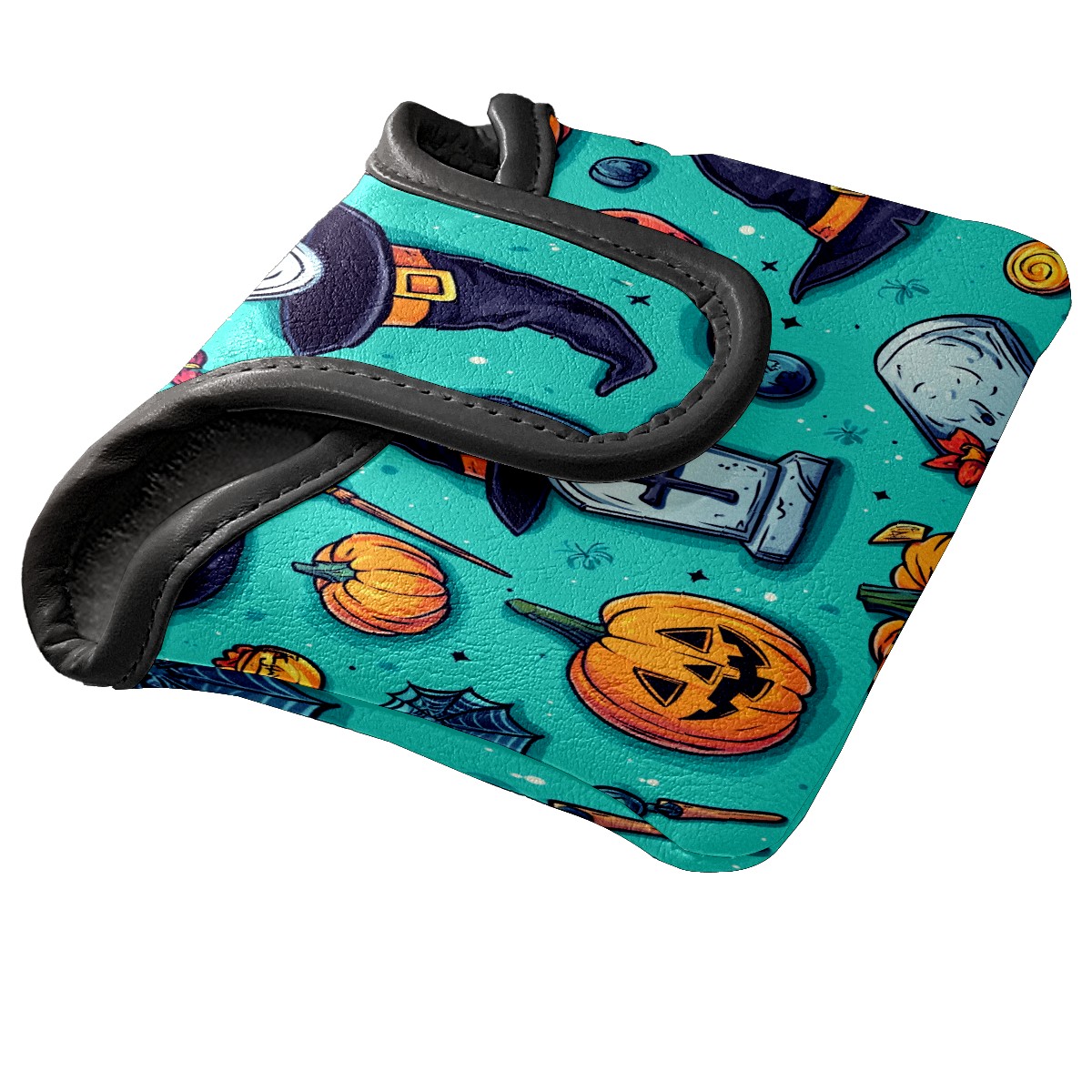 Golf Mallet Putter Cover Premium Leather Waterproof Golf Putter Head Cover with Magnetic Closure Pumpkin Witch Hat