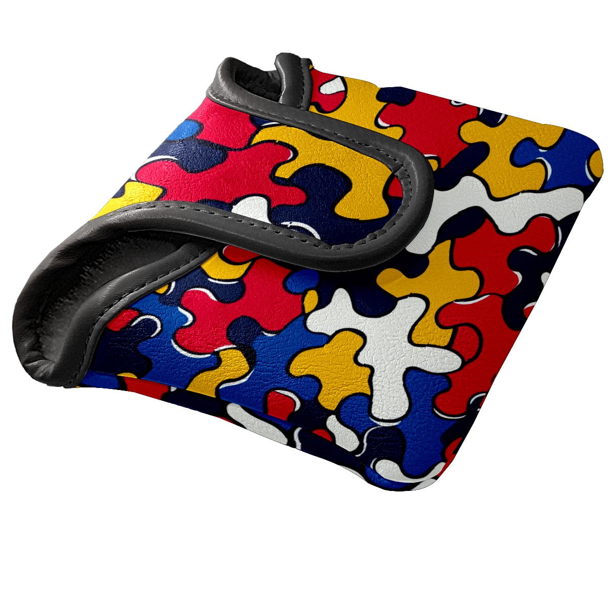 Golf Mallet Putter Cover Premium Leather Waterproof Golf Putter Head Cover with Magnetic Closure Puzzle Pieces