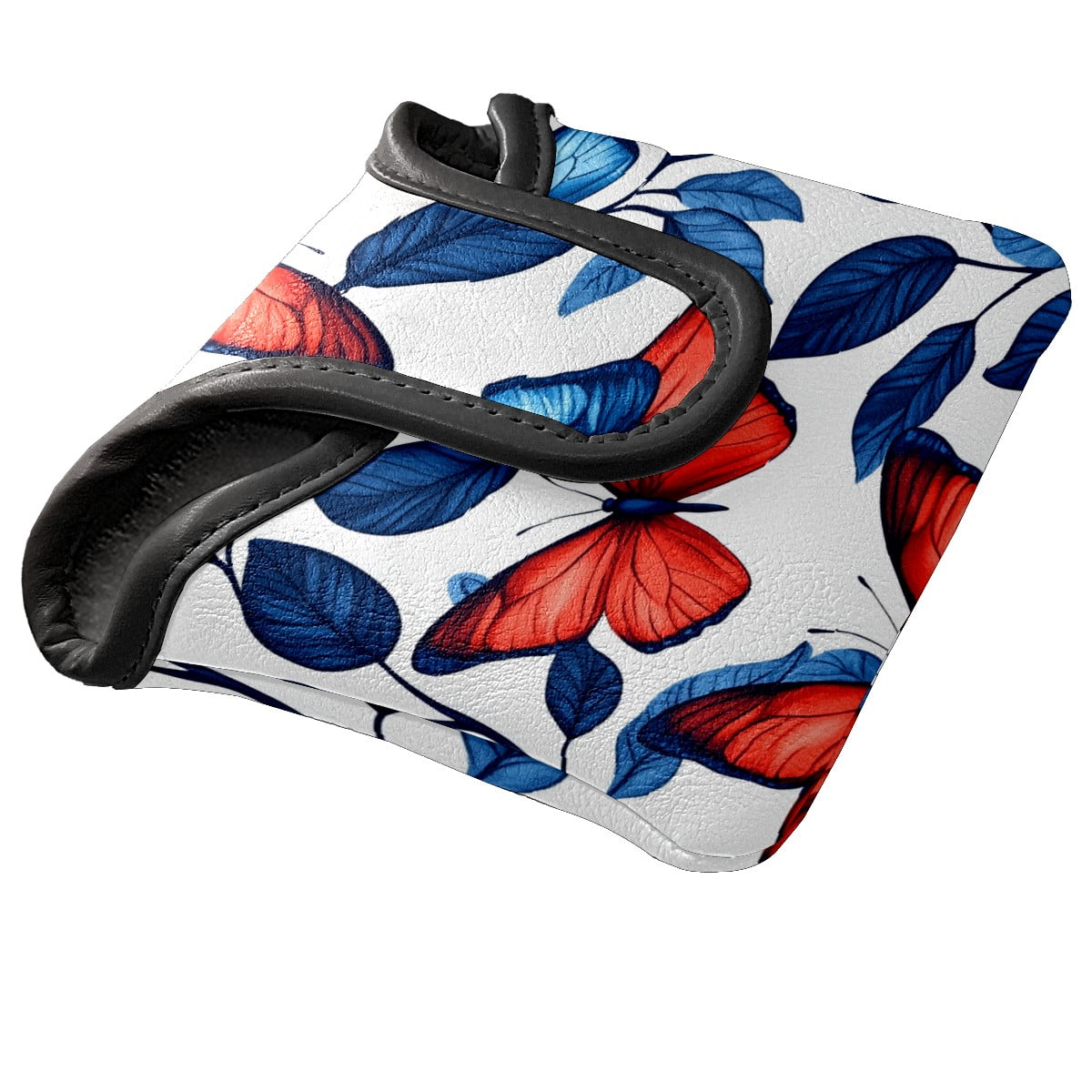 Golf Mallet Putter Cover Premium Leather Waterproof Golf Putter Head Cover with Magnetic Closure Red And Blue Butterfly