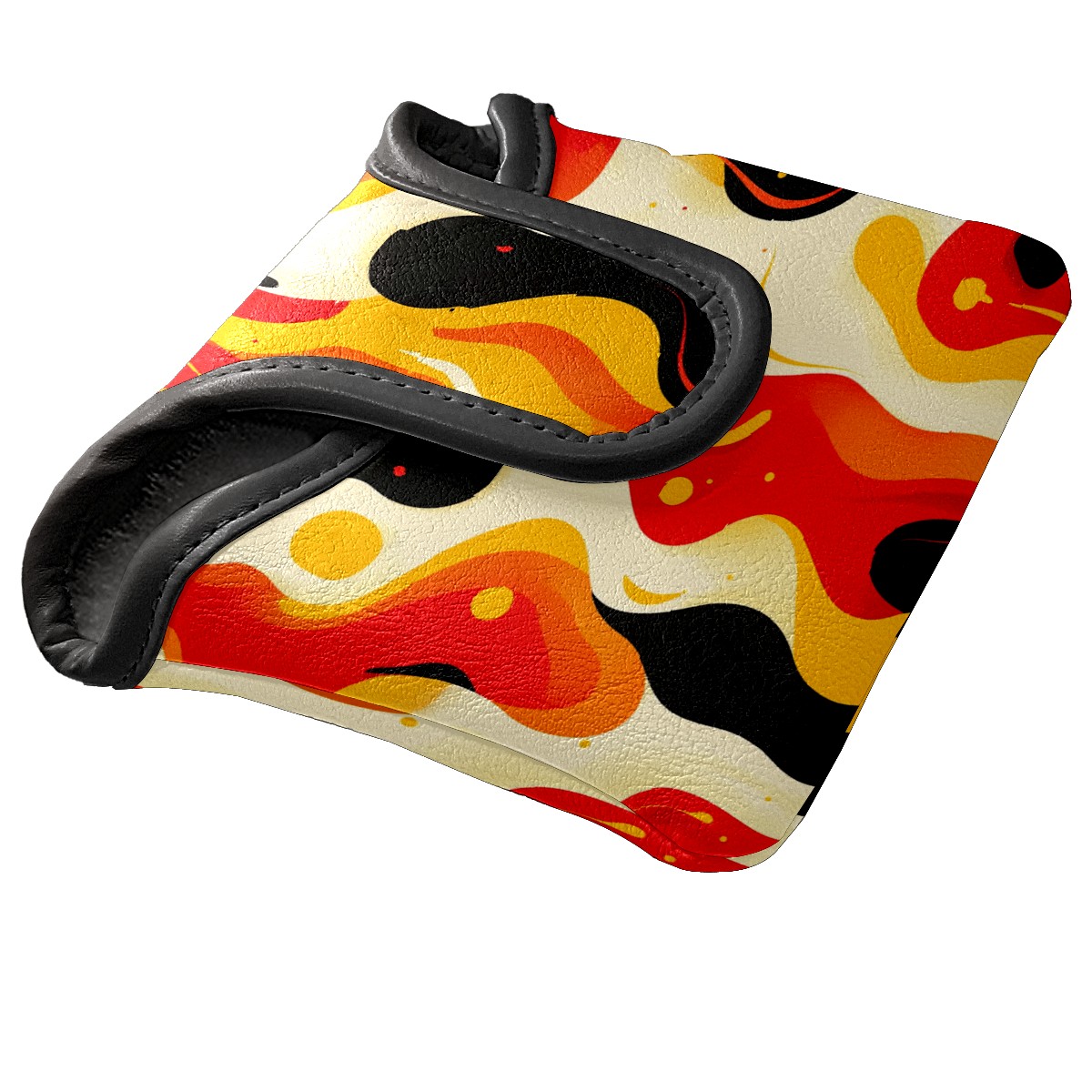 Golf Mallet Putter Cover Premium Leather Waterproof Golf Putter Head Cover with Magnetic Closure Red And Yellow Abstract Pattern
