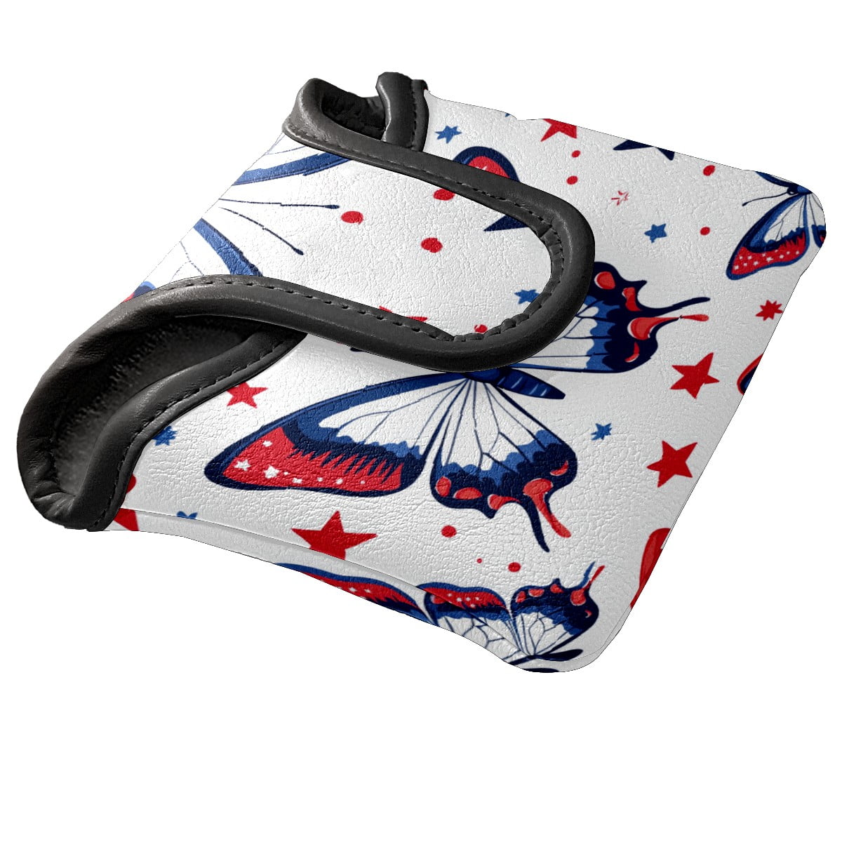 Golf Mallet Putter Cover Premium Leather Waterproof Golf Putter Head Cover with Magnetic Closure Red Blue Butterfly
