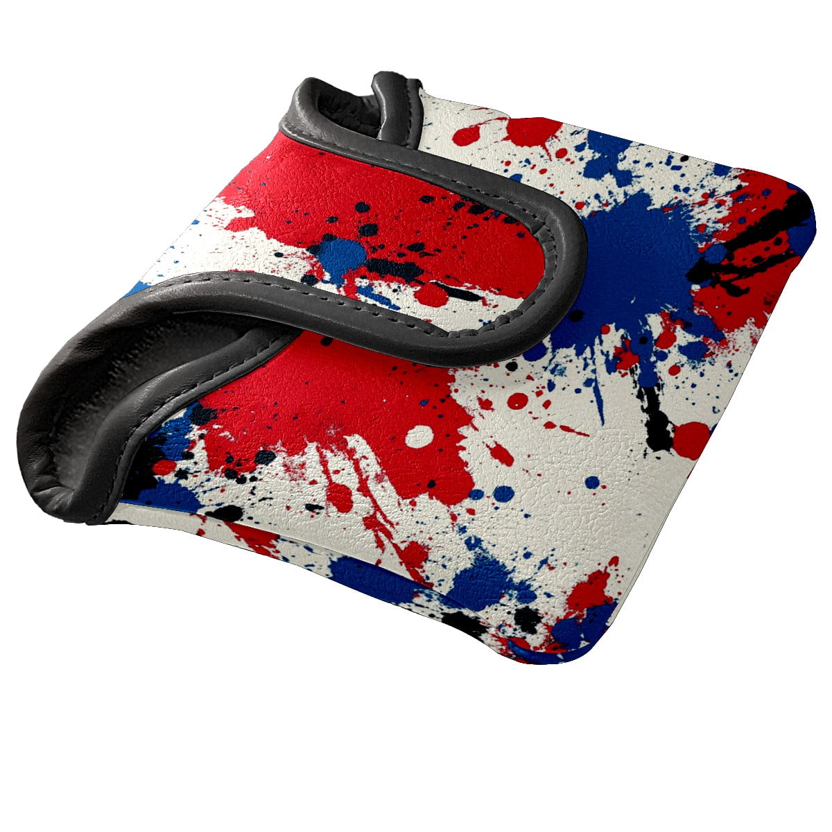Golf Mallet Putter Cover Premium Leather Waterproof Golf Putter Head Cover with Magnetic Closure Red Blue Paint Splash