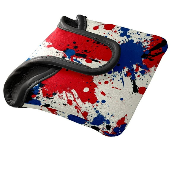 Golf Mallet Putter Cover Premium Leather Waterproof Golf Putter Head Cover with Magnetic Closure Red Blue Paint Splash