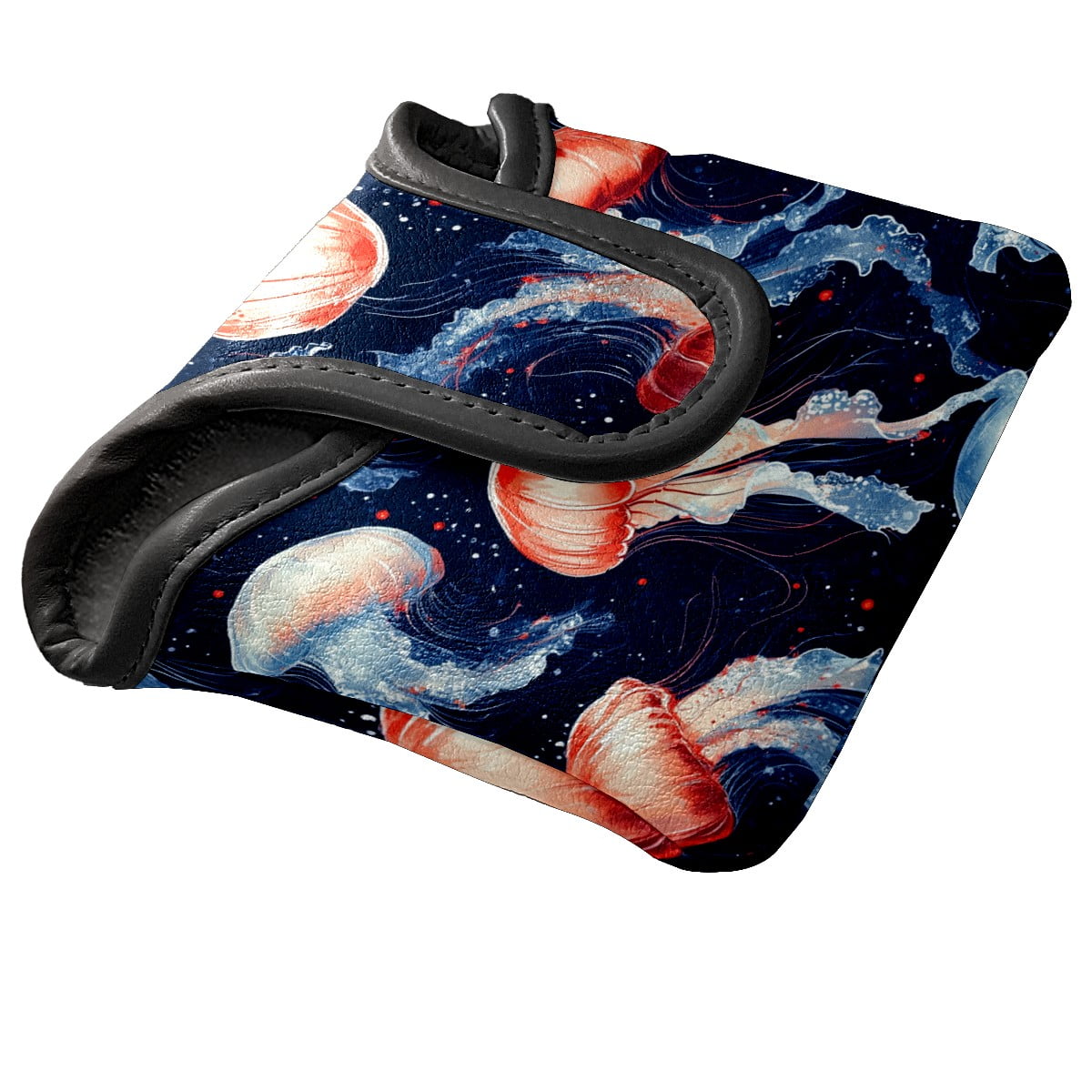 Golf Mallet Putter Cover Premium Leather Waterproof Golf Putter Head Cover with Magnetic Closure Red Jellyfish