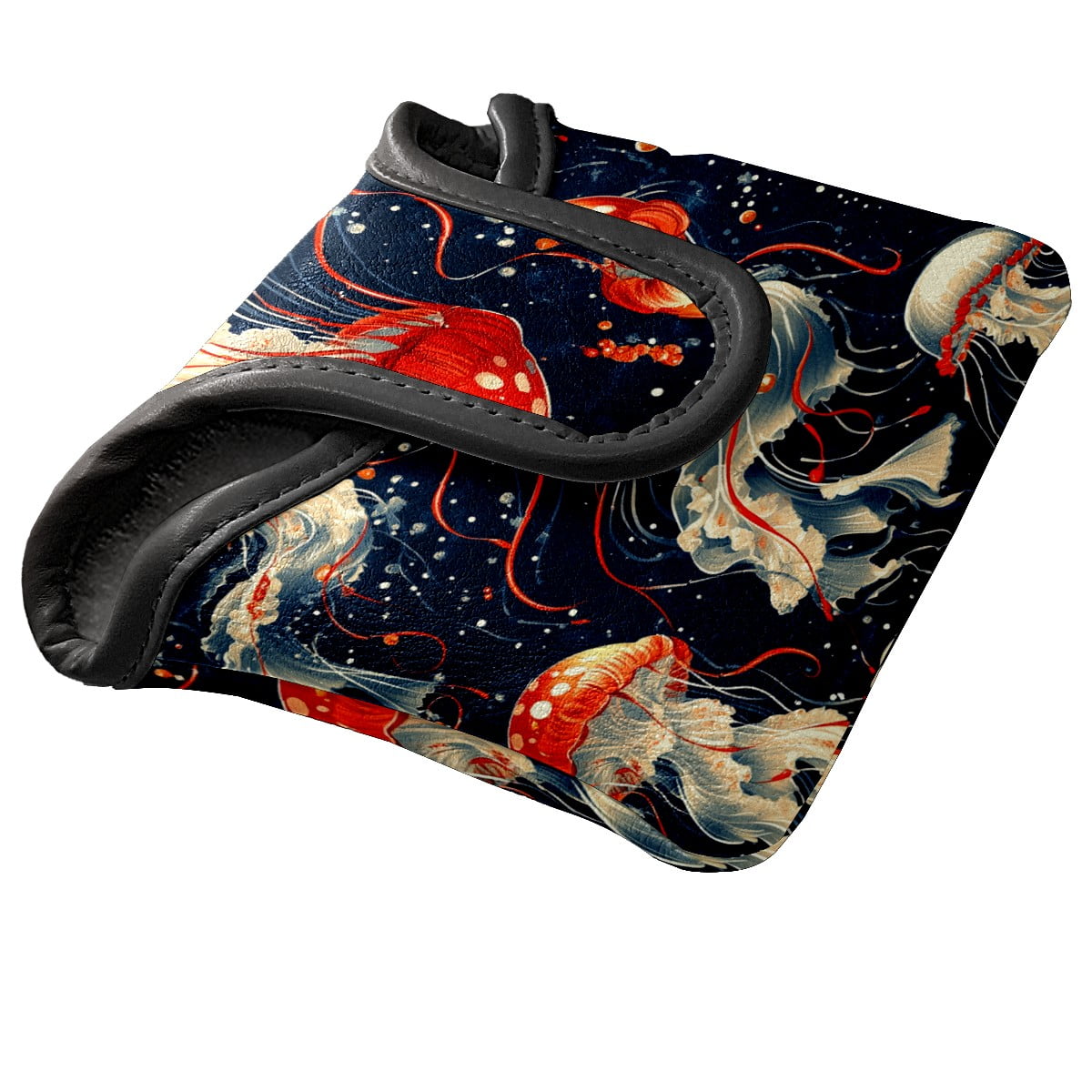 Golf Mallet Putter Cover Premium Leather Waterproof Golf Putter Head Cover with Magnetic Closure Red Jellyfish