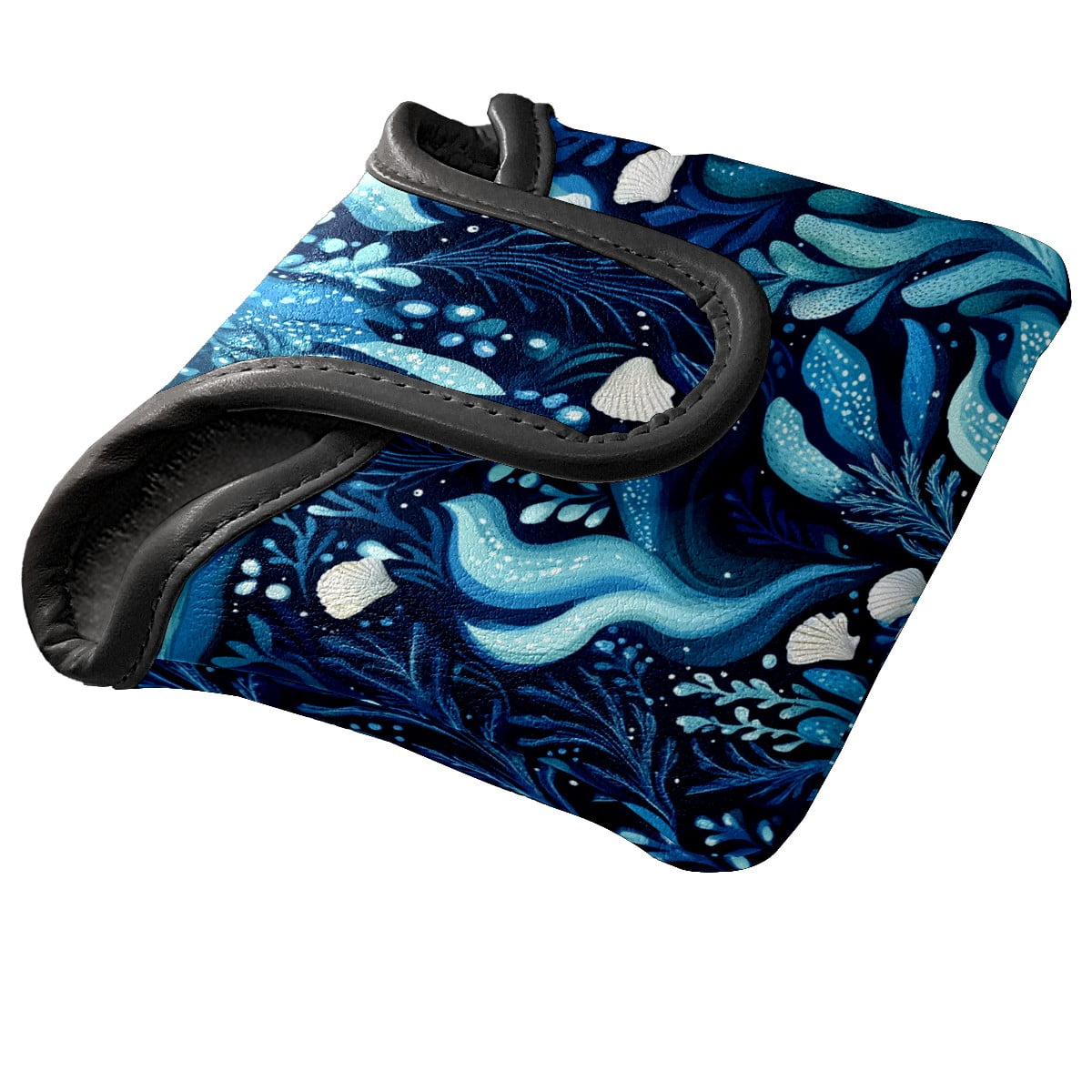 Golf Mallet Putter Cover Premium Leather Waterproof Golf Putter Head Cover with Magnetic Closure Sea Waves And Shells