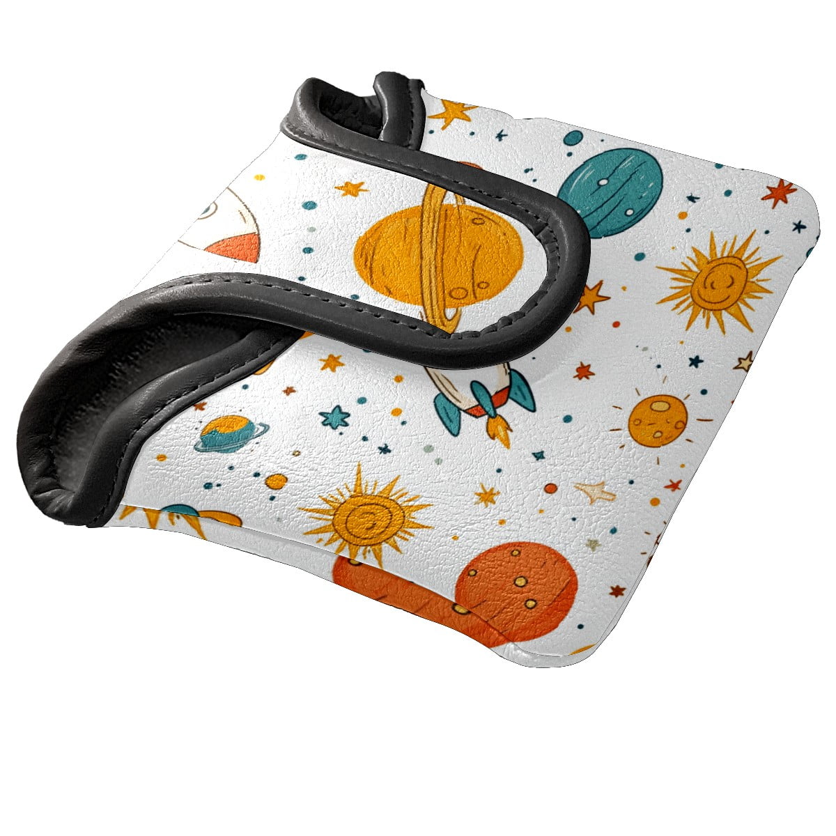 Golf Mallet Putter Cover Premium Leather Waterproof Golf Putter Head Cover with Magnetic Closure Spaceship Sun