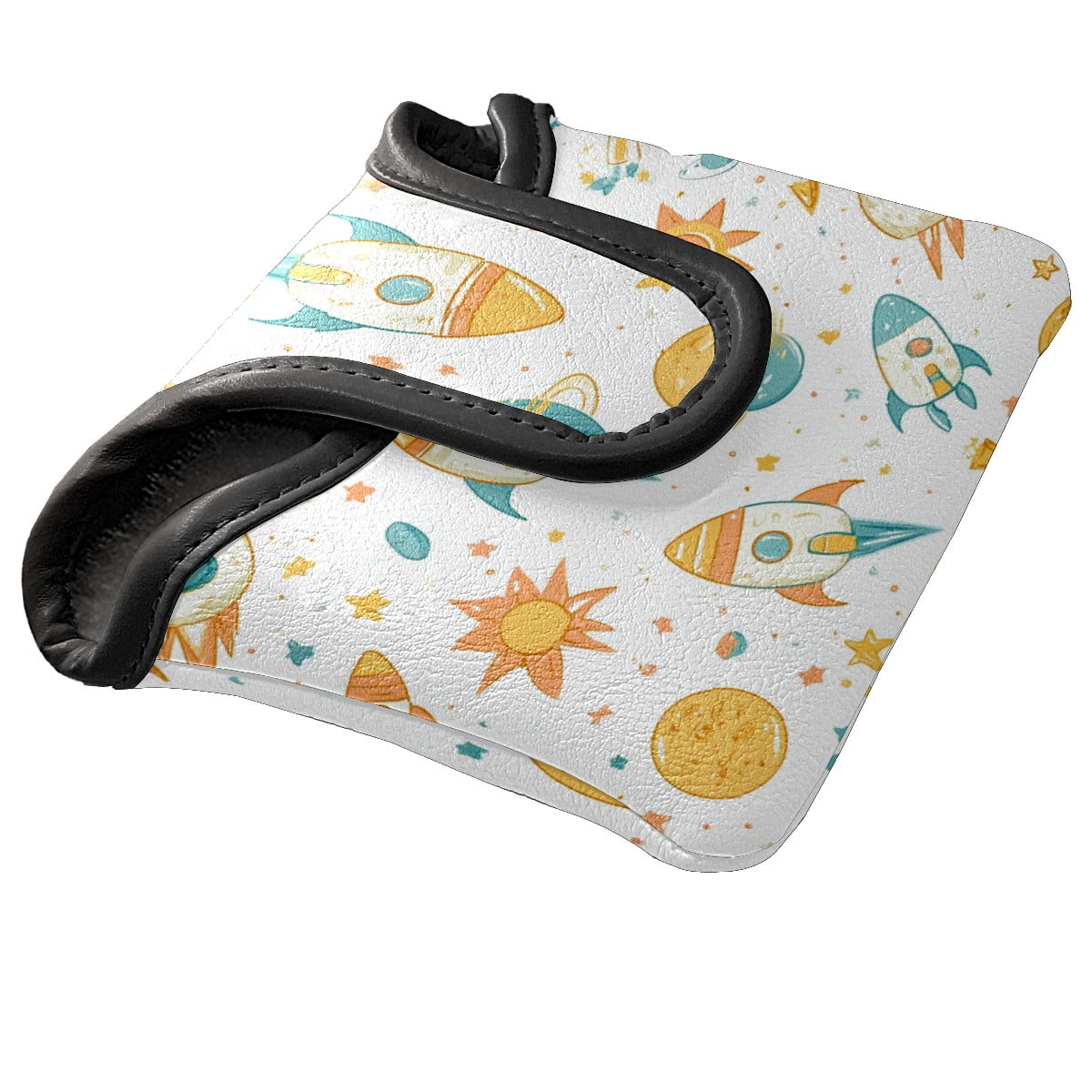Golf Mallet Putter Cover Premium Leather Waterproof Golf Putter Head Cover with Magnetic Closure Spaceship Sun