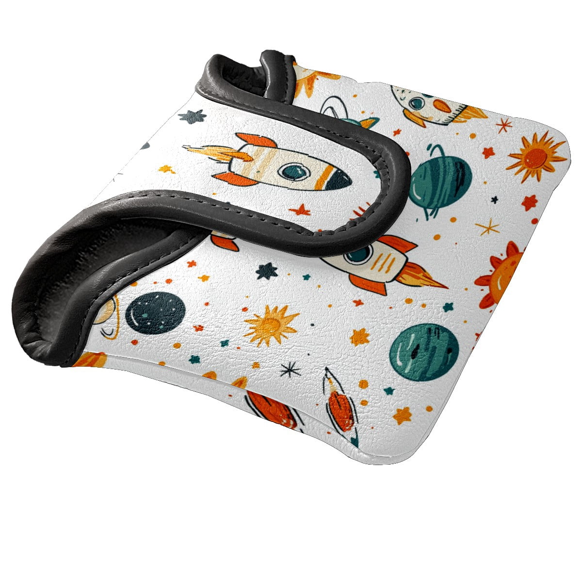 Golf Mallet Putter Cover Premium Leather Waterproof Golf Putter Head Cover with Magnetic Closure Spaceship Sun