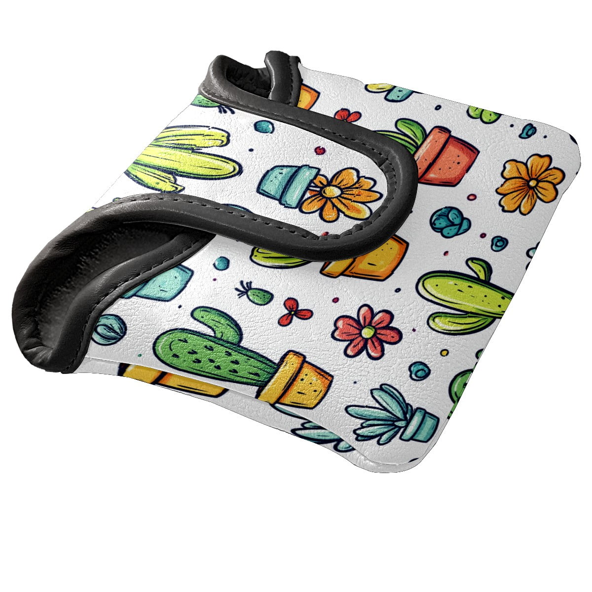 Golf Mallet Putter Cover Premium Leather Waterproof Golf Putter Head Cover with Magnetic Closure Succulent Plant Doodle Pattern