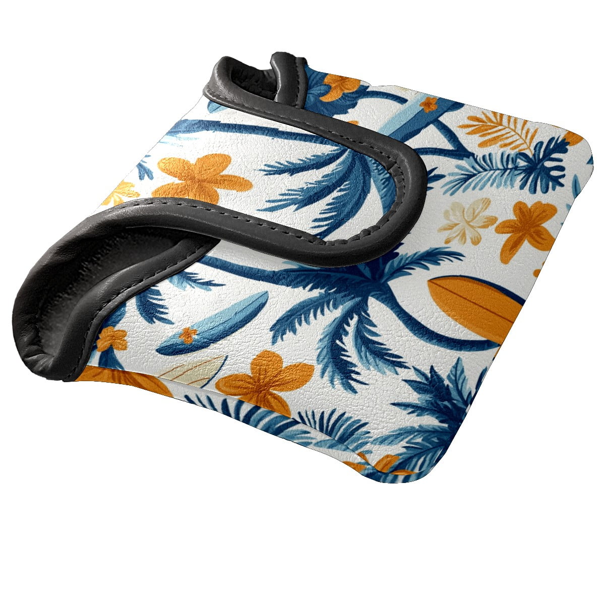 Golf Mallet Putter Cover Premium Leather Waterproof Golf Putter Head Cover with Magnetic Closure Surfboard Palm Tree