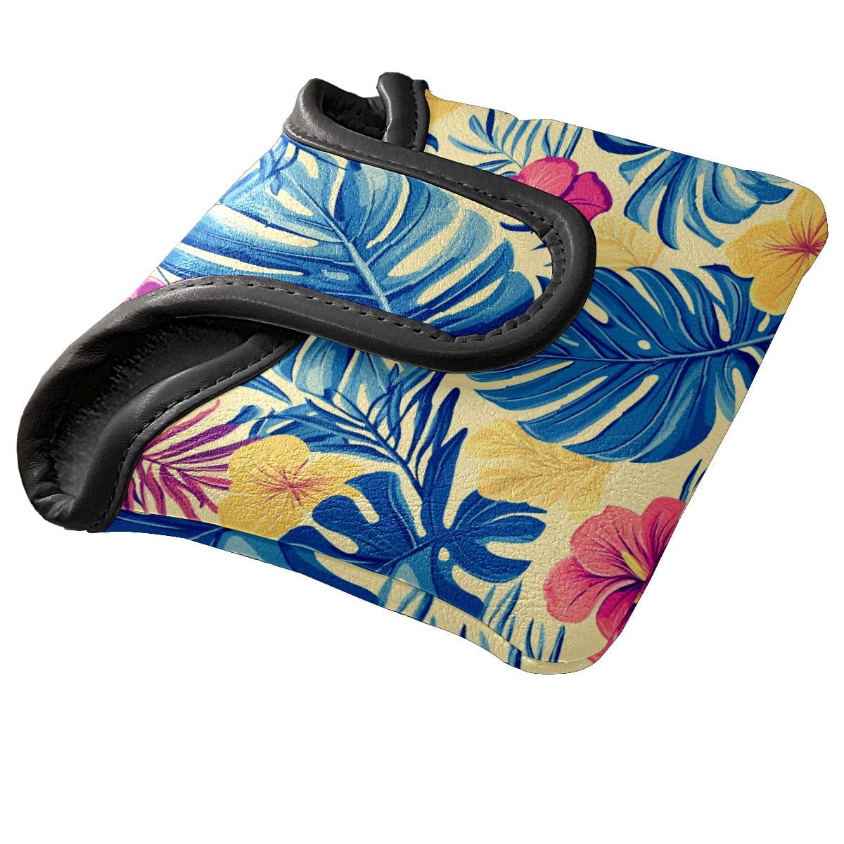 Golf Mallet Putter Cover Premium Leather Waterproof Golf Putter Head Cover with Magnetic Closure Tropical Leaves And Flowers