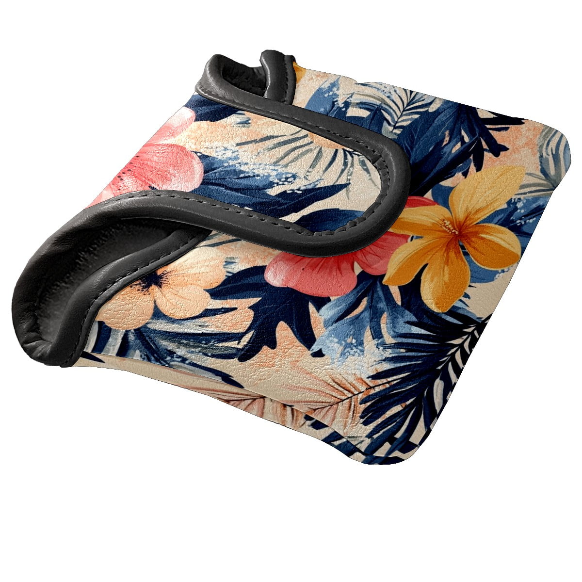 Golf Mallet Putter Cover Premium Leather Waterproof Golf Putter Head Cover with Magnetic Closure Tropical Leaves