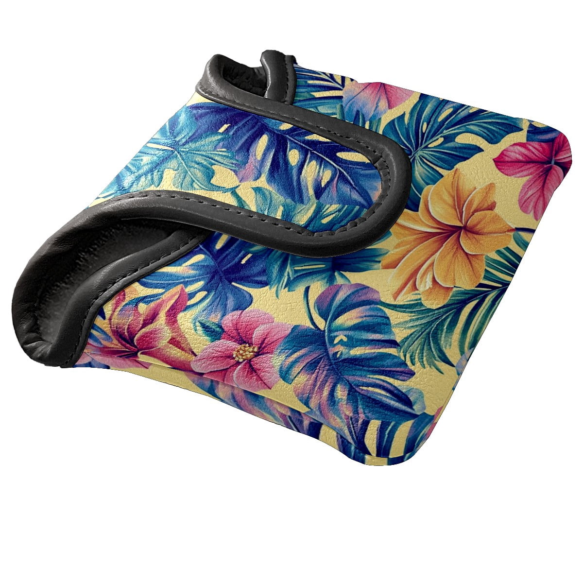 Golf Mallet Putter Cover Premium Leather Waterproof Golf Putter Head Cover with Magnetic Closure Tropical Leaves