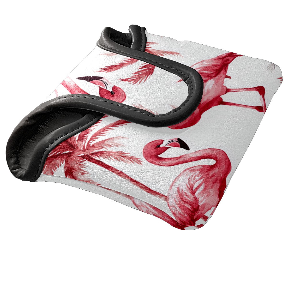 Golf Mallet Putter Cover Premium Leather Waterproof Golf Putter Head Cover with Magnetic Closure Watercolor Flamingo