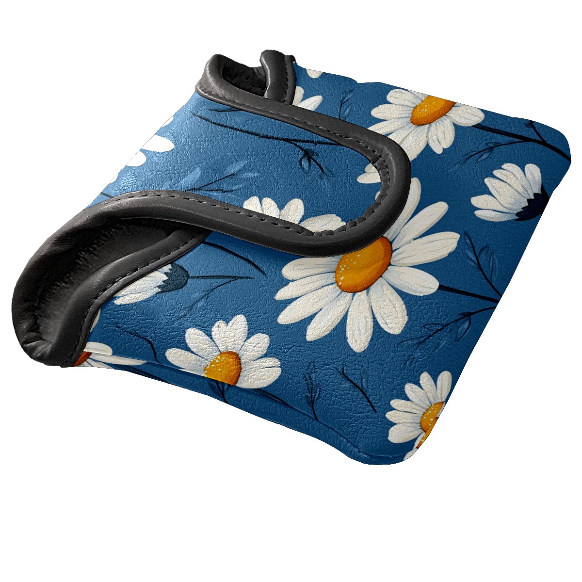 Golf Mallet Putter Cover Premium Leather Waterproof Golf Putter Head Cover with Magnetic Closure White Yellow Daisies