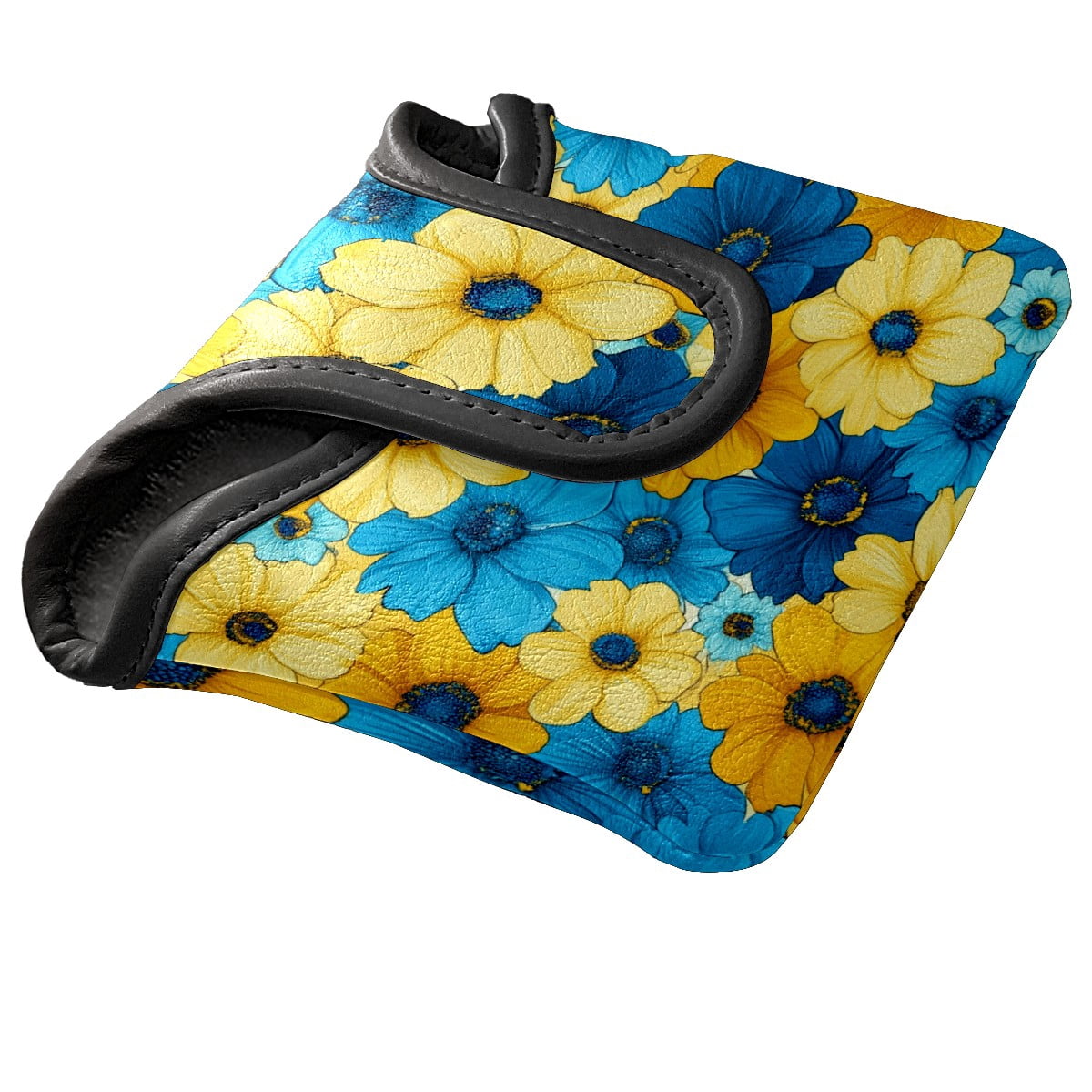 Golf Mallet Putter Cover Premium Leather Waterproof Golf Putter Head Cover with Magnetic Closure Yellow Blue Flowers