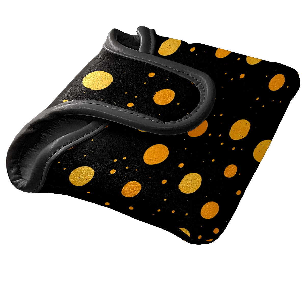 Golf Mallet Putter Cover Premium Leather Waterproof Golf Putter Head Cover with Magnetic Closure Yellow Polka Dots