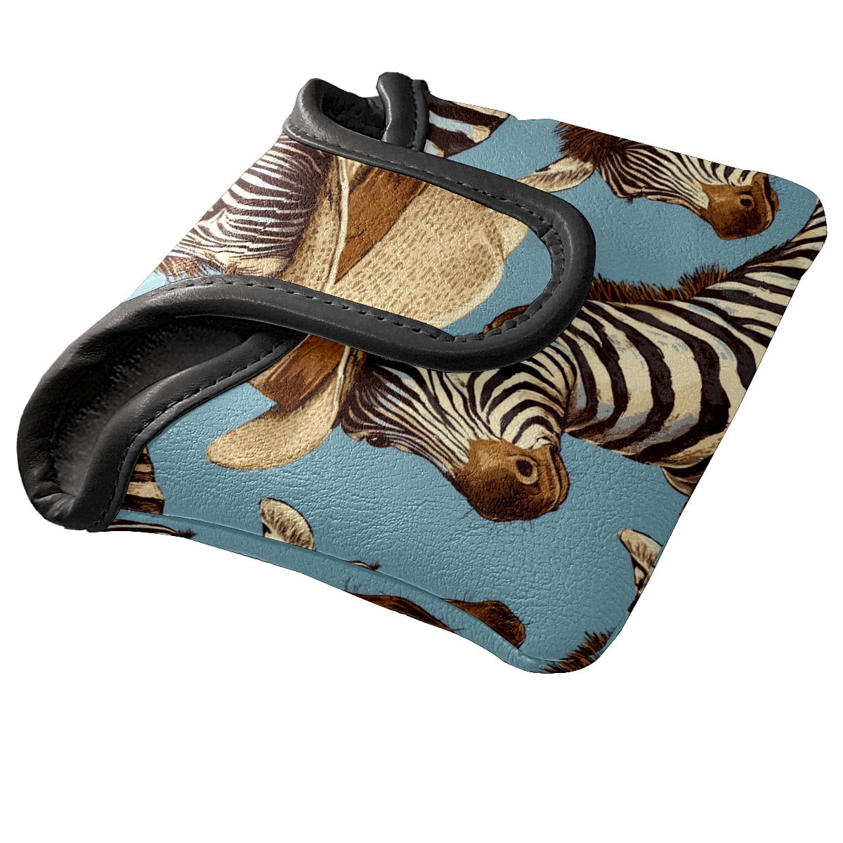 Golf Mallet Putter Cover Premium Leather Waterproof Golf Putter Head Cover with Magnetic Closure Zebra Hat