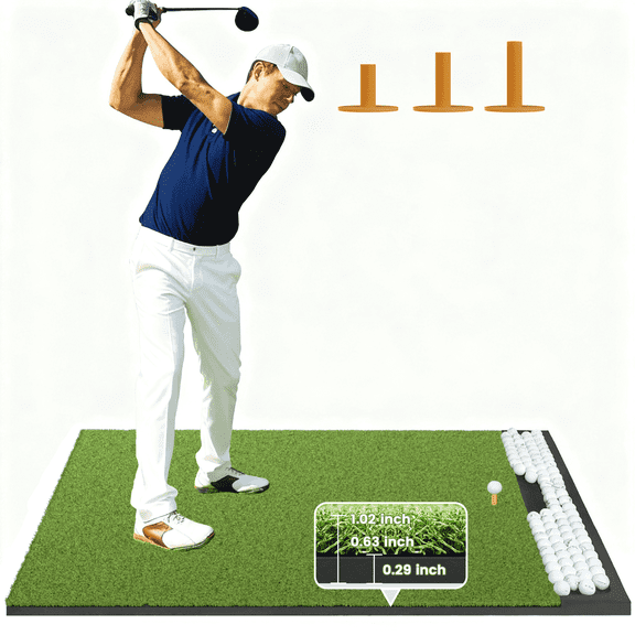 Golf Mat – Golf Hitting Mat Built-in Ball Tray Dual-Turf Thick EVA Base, 6x4 ft