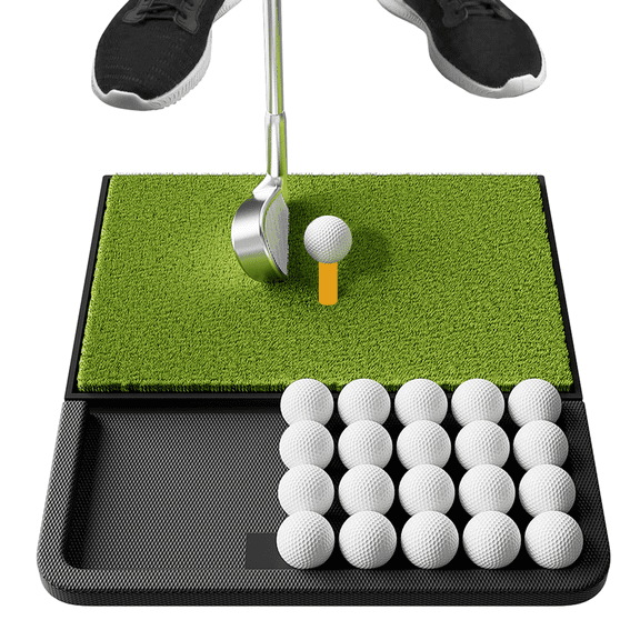 OKESAM Golf Hitting Mat Integrated with Ball Tray Artificial Grass Non-Slip Base for Practice 1 Pack 45*40CM