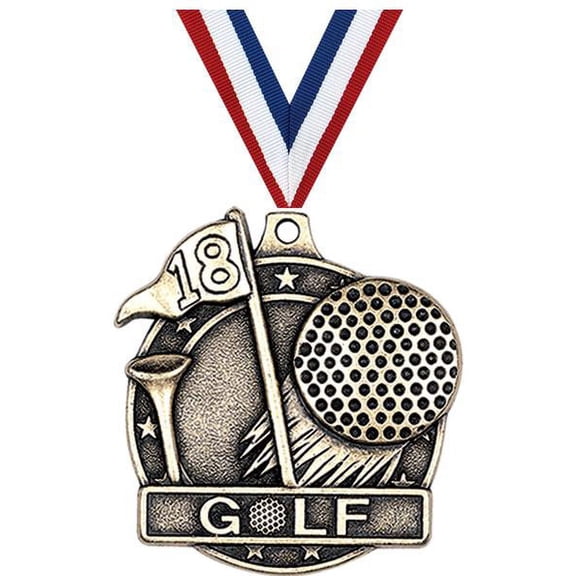 Golf Medals, 2" Gold Diecast Golf Medal Award 10 Pack