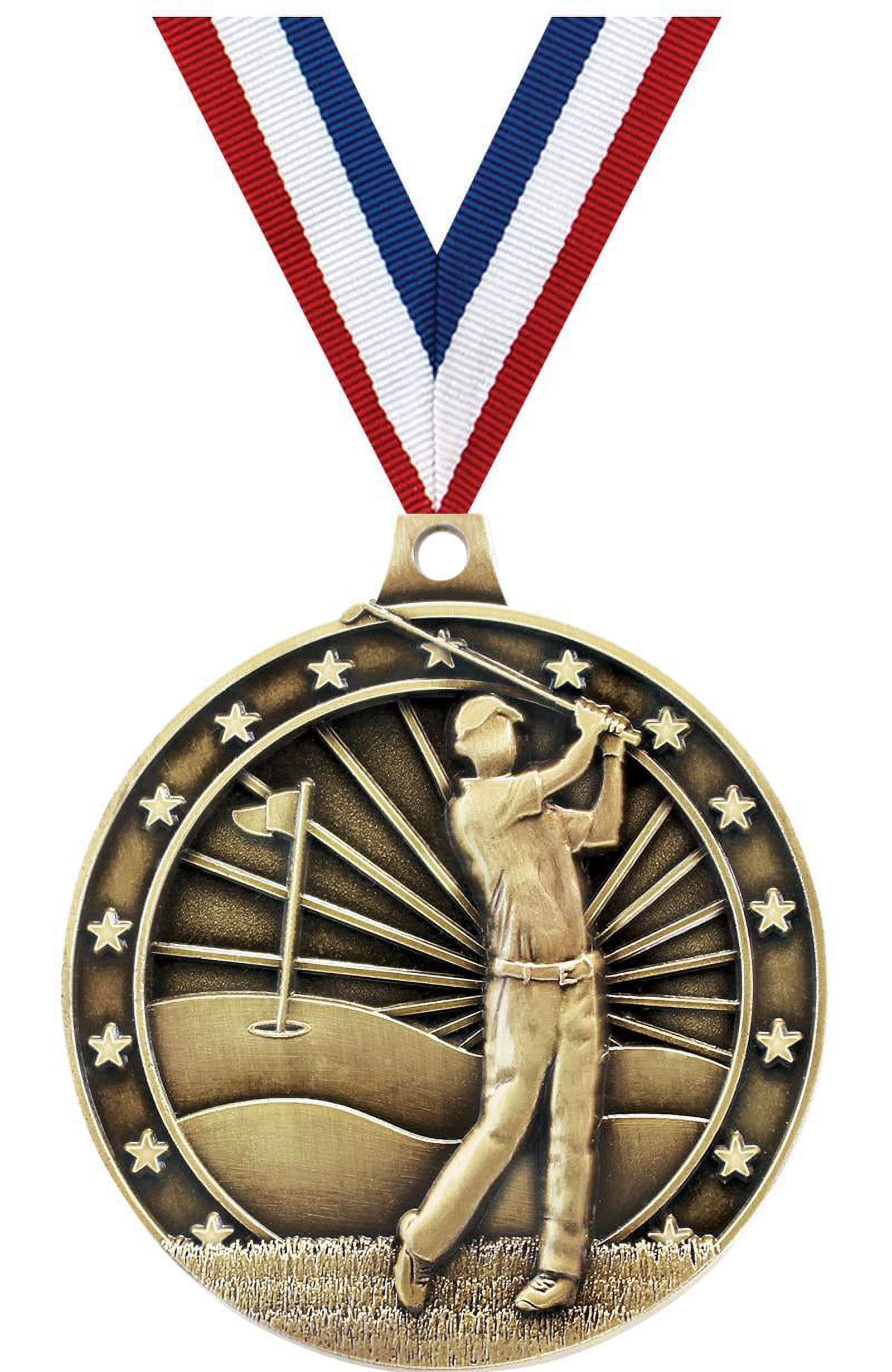Golf Medals, 2" Gold Diecast Golf Medal Award 5 Pack