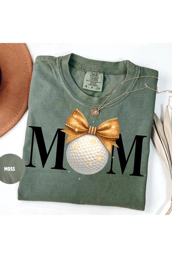 Golf Mom Shirt With Bow, Preppy Country Club Tee, Style, Women Golfer Gift, Sparkly Bow Graphic Top, Classic Golf Aesthetic