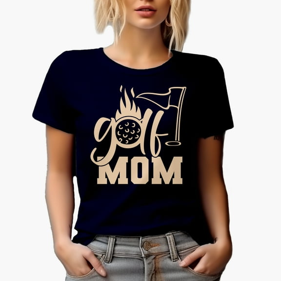 Golf Mom with Ball & Flag, Mother Golf Player, Golfing or Golfer Themed Merch Gift, Navy Blue T-Shirt, X-Large