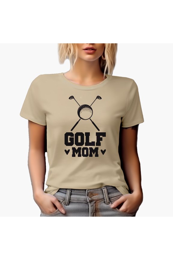 Golf Mom with Clubs, Ball & Hearts, Golf Player, Golfing or Golfer Themed Merch Gift, Tan T-Shirt, 3XL