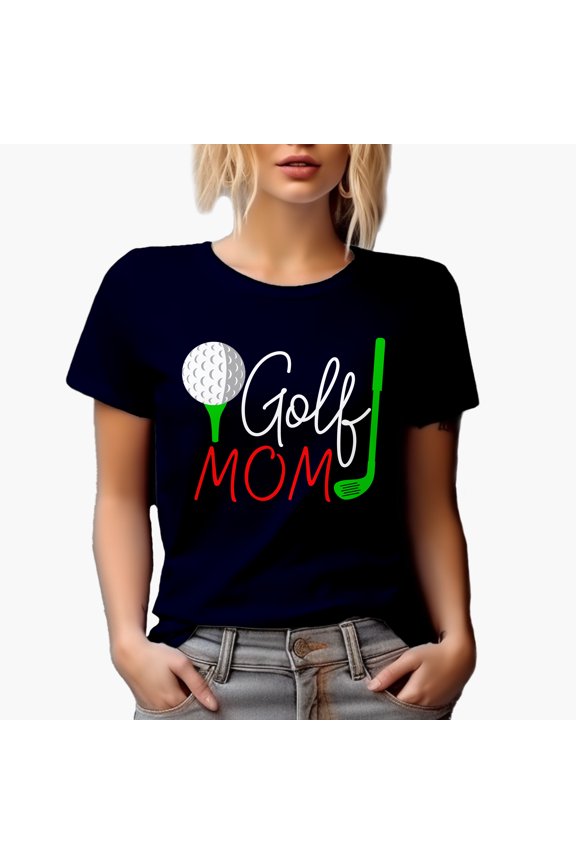 Golf Mom with a Ball & Club, Mother Golf Player, Golfing or Golfer Themed Merch Gift, Navy Blue T-Shirt, Medium