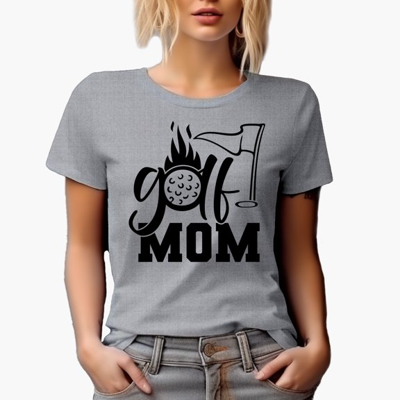 Golf Mom with a Ball & Flag, Mother or Wife Golf Player, Golfing or Golfer Themed Merch Gift, Heather Grey T-Shirt, M